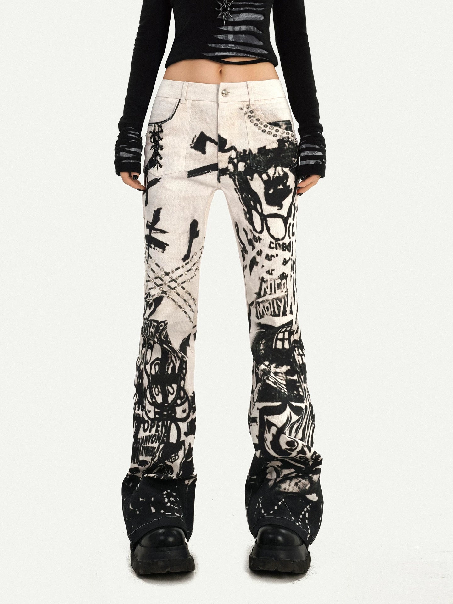 Ink Print Design Denim Jeans