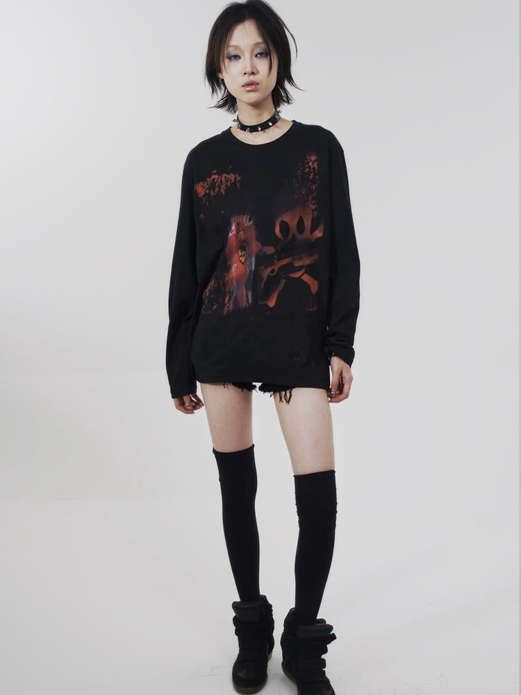 Skull Metal Print Long Sleeve T-Shirt