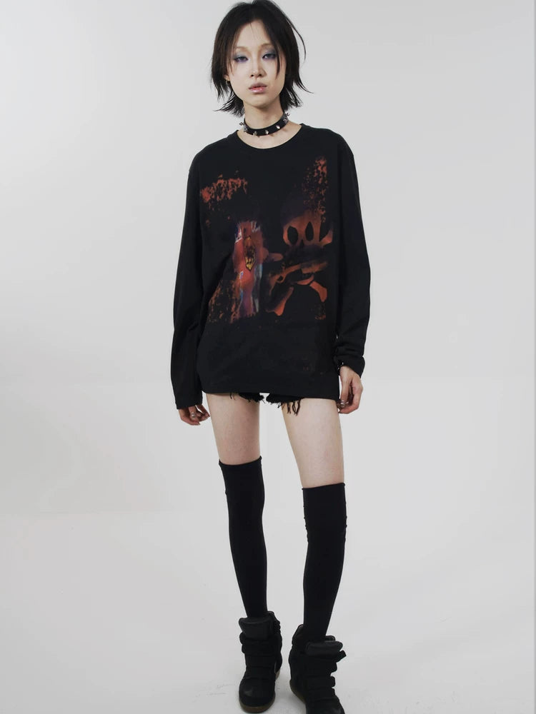 Skull Metal Print Long Sleeve T-Shirt