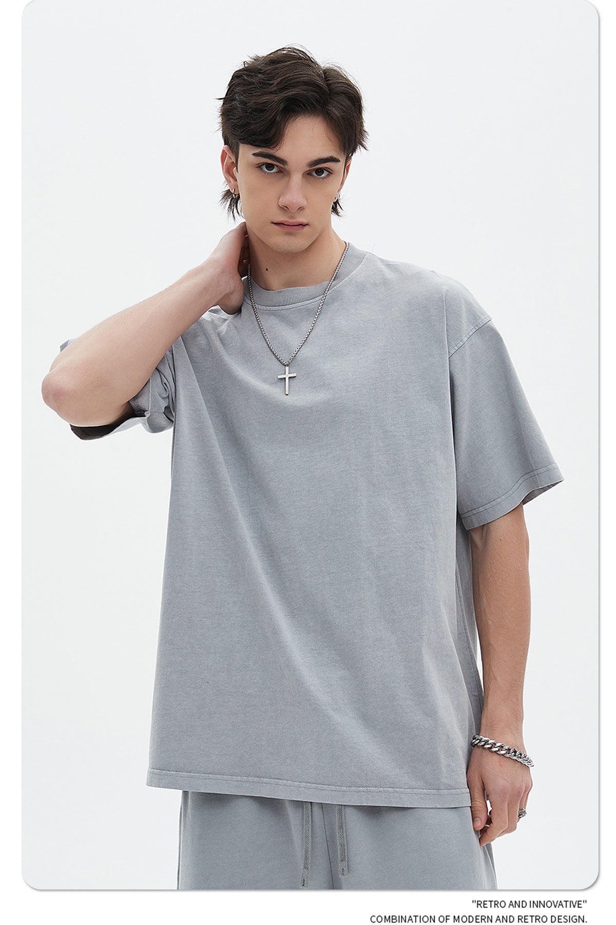 Oversize Washed Short-sleeve-T-shirt & Washed Short Sweatpants Setup