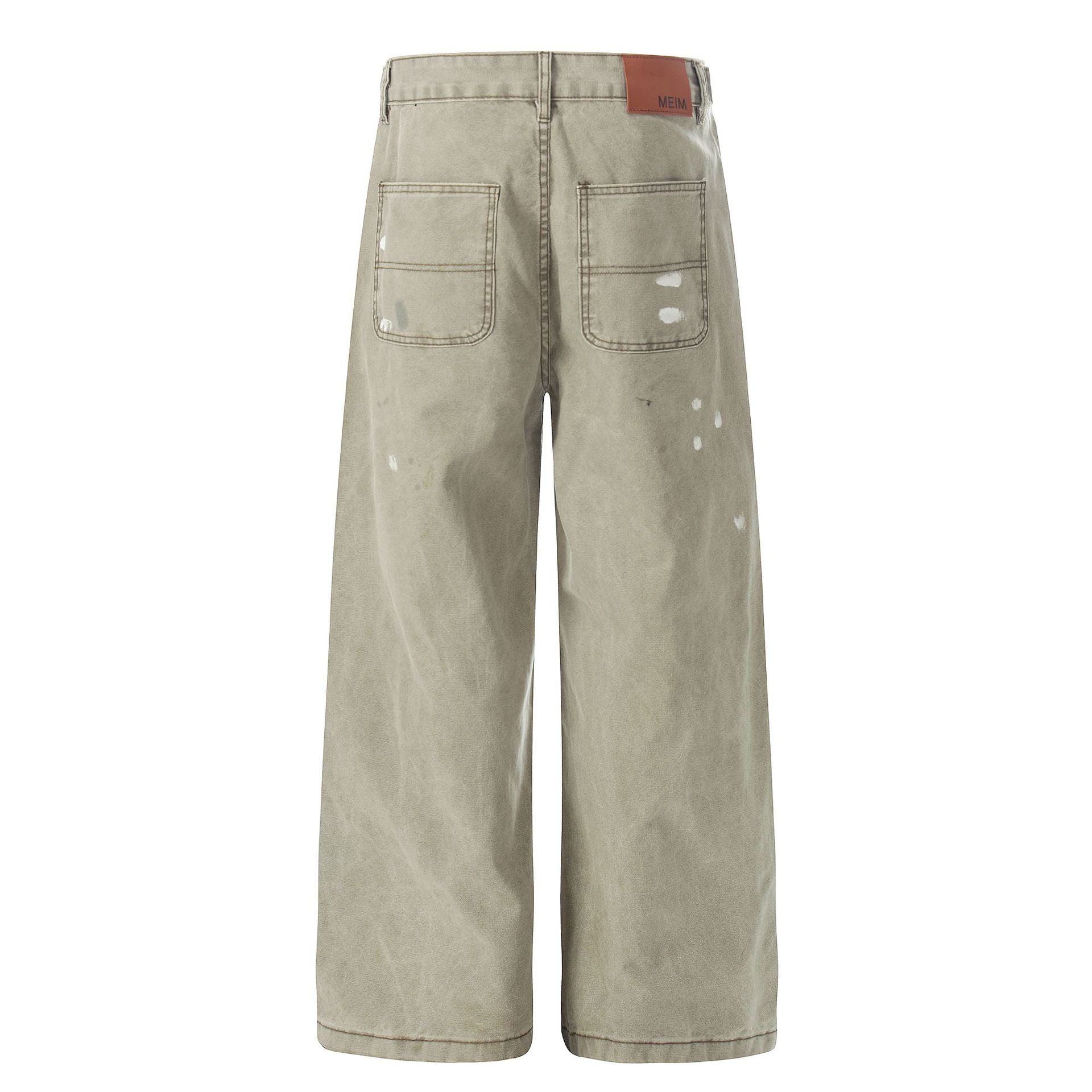 Washed Paint Straight Denim Jeans