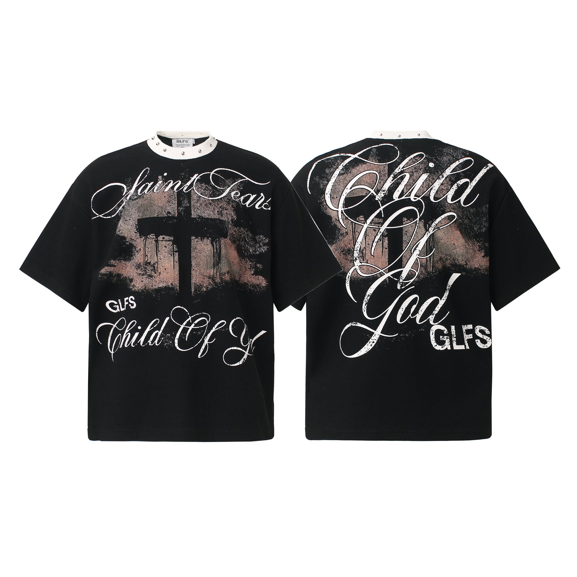 Waffle Graffiti Print Oversize Short Sleeve T-Shirt