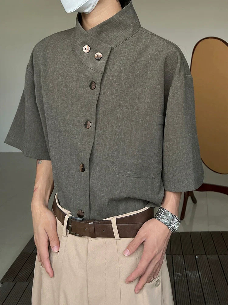 Minimalist Stand Neck Short Sleeve Shirt