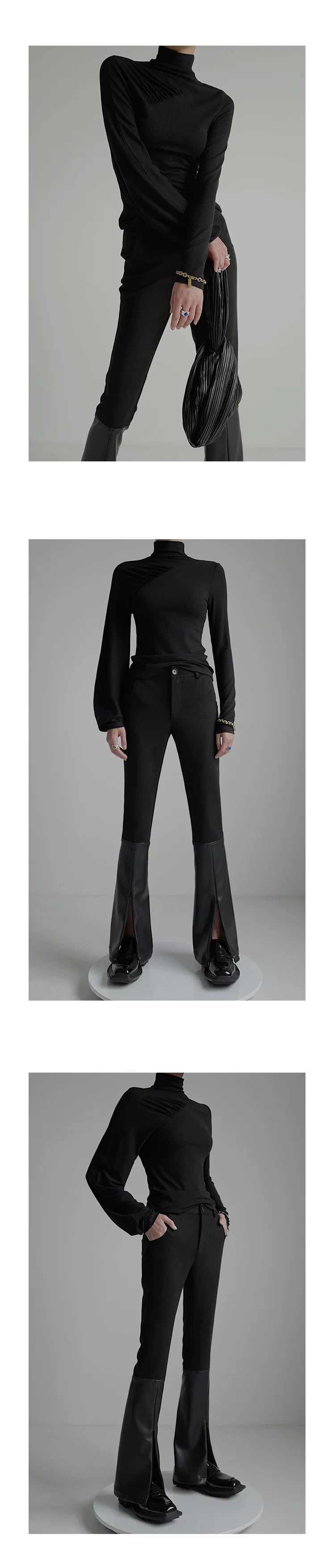 Stand Neck Asymmetric Long Sleeve Knit Top