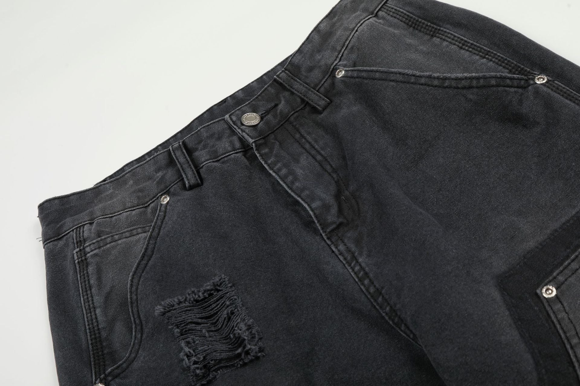 Washed Damage Wide Leg Denim Jeans