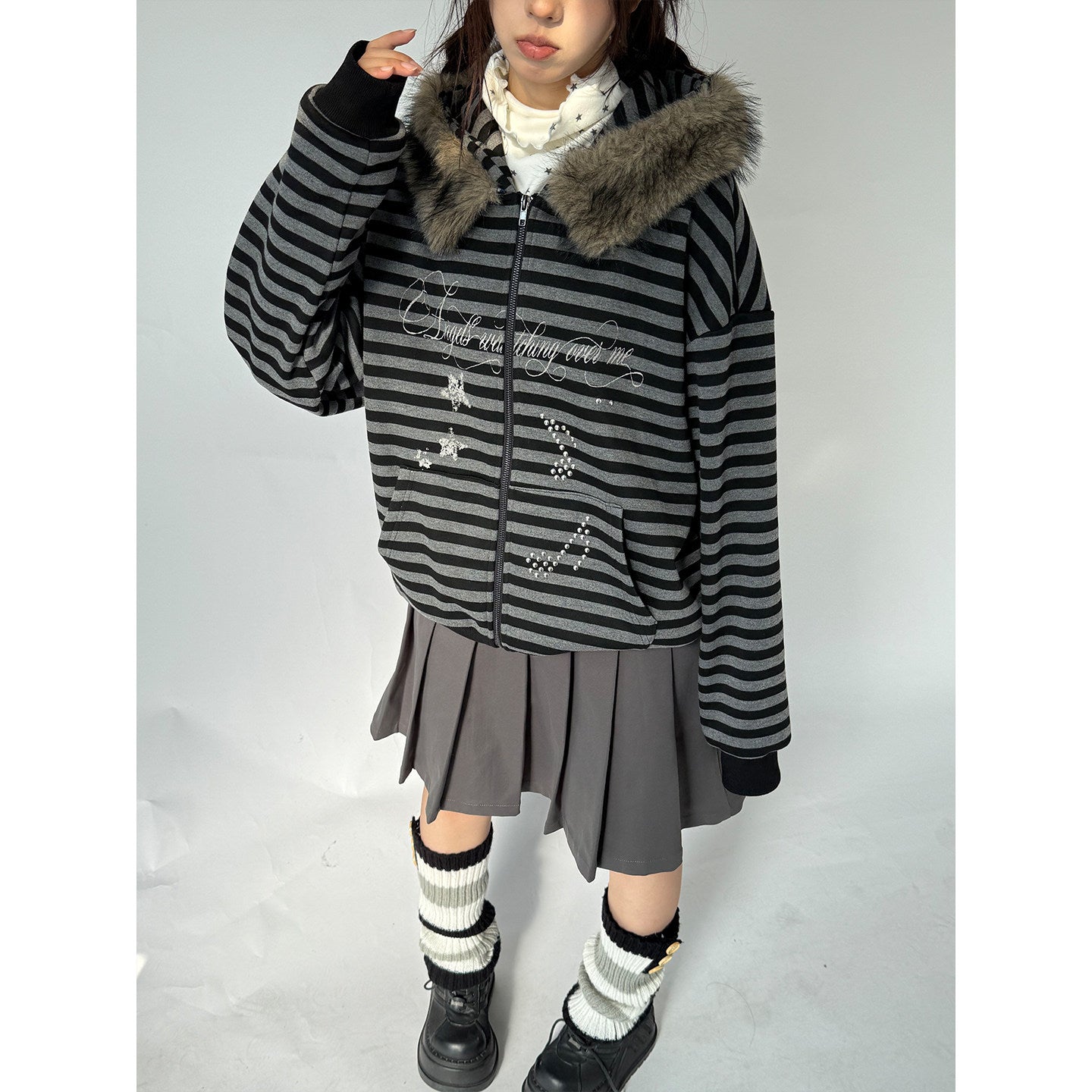 Detachable Fur Collar Fleece Lining Hooded Jacket