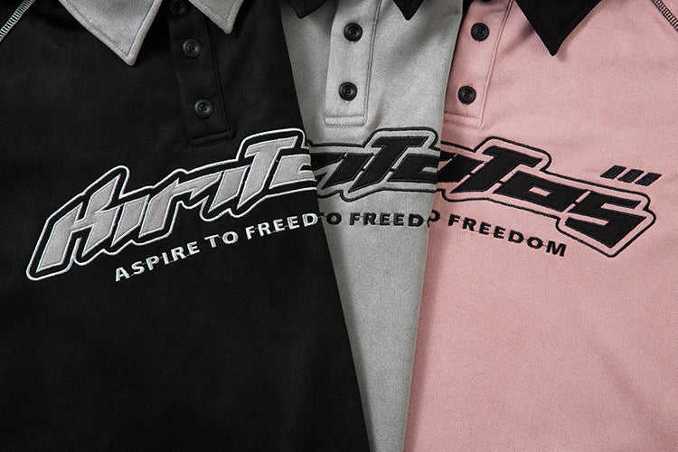 Roll-neck Embroidered Polo T-shirt