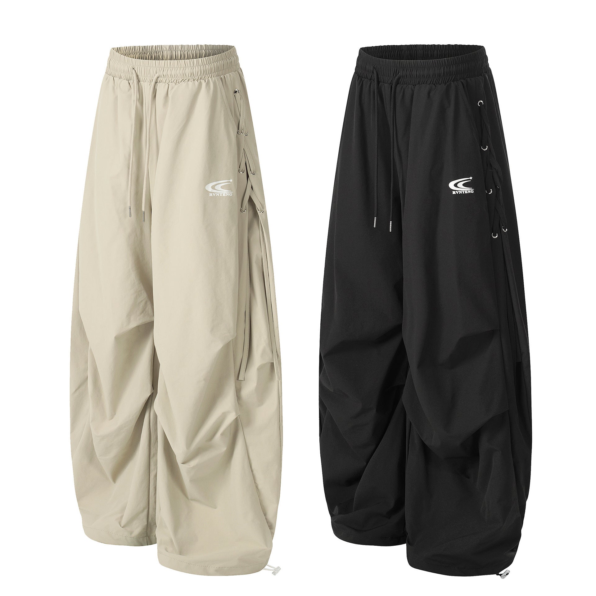Drawstring Eyelet Wide Leg Pants