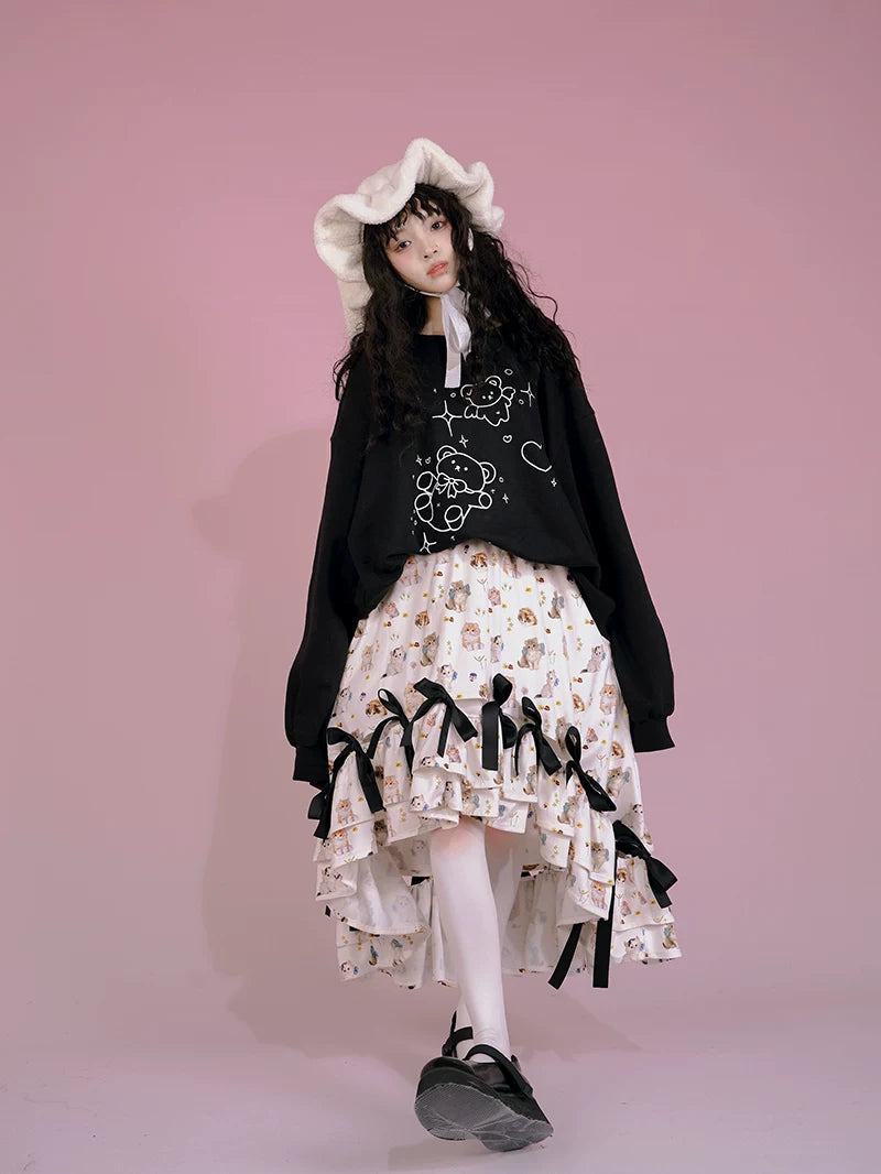 Irregular Bow Elastic Waist Long Skirt