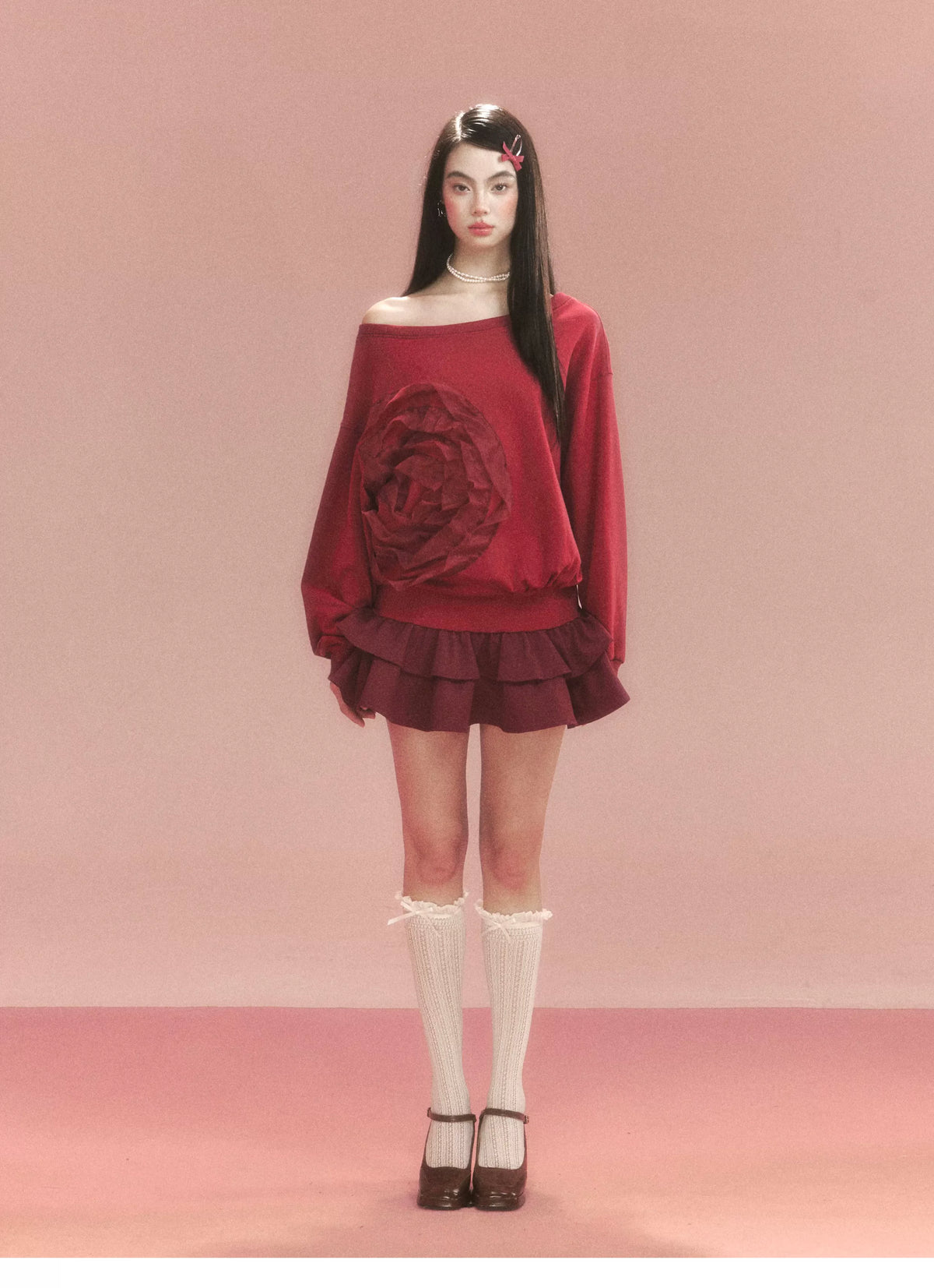 Flower Ruffle Sweatshirt Mix Dress