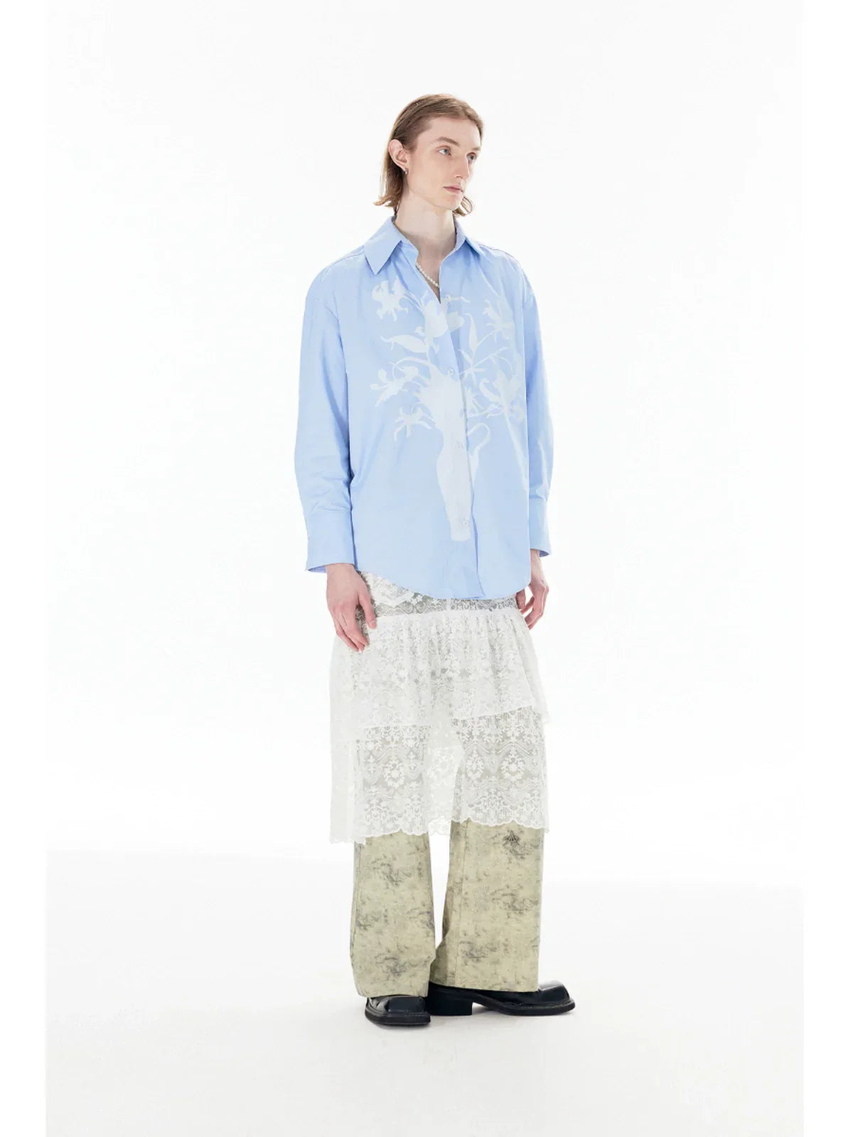 Vase Print Oversize Long Sleeve Shirt