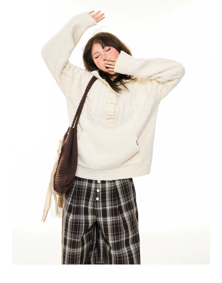 Hooded Toggle-Front Knit Sweater