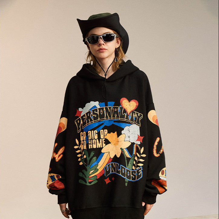 Sweat à capuche doublé polaire à imprimé floral craquelé