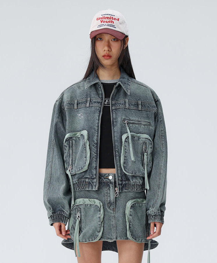 Veste en jean cargo déconstruite