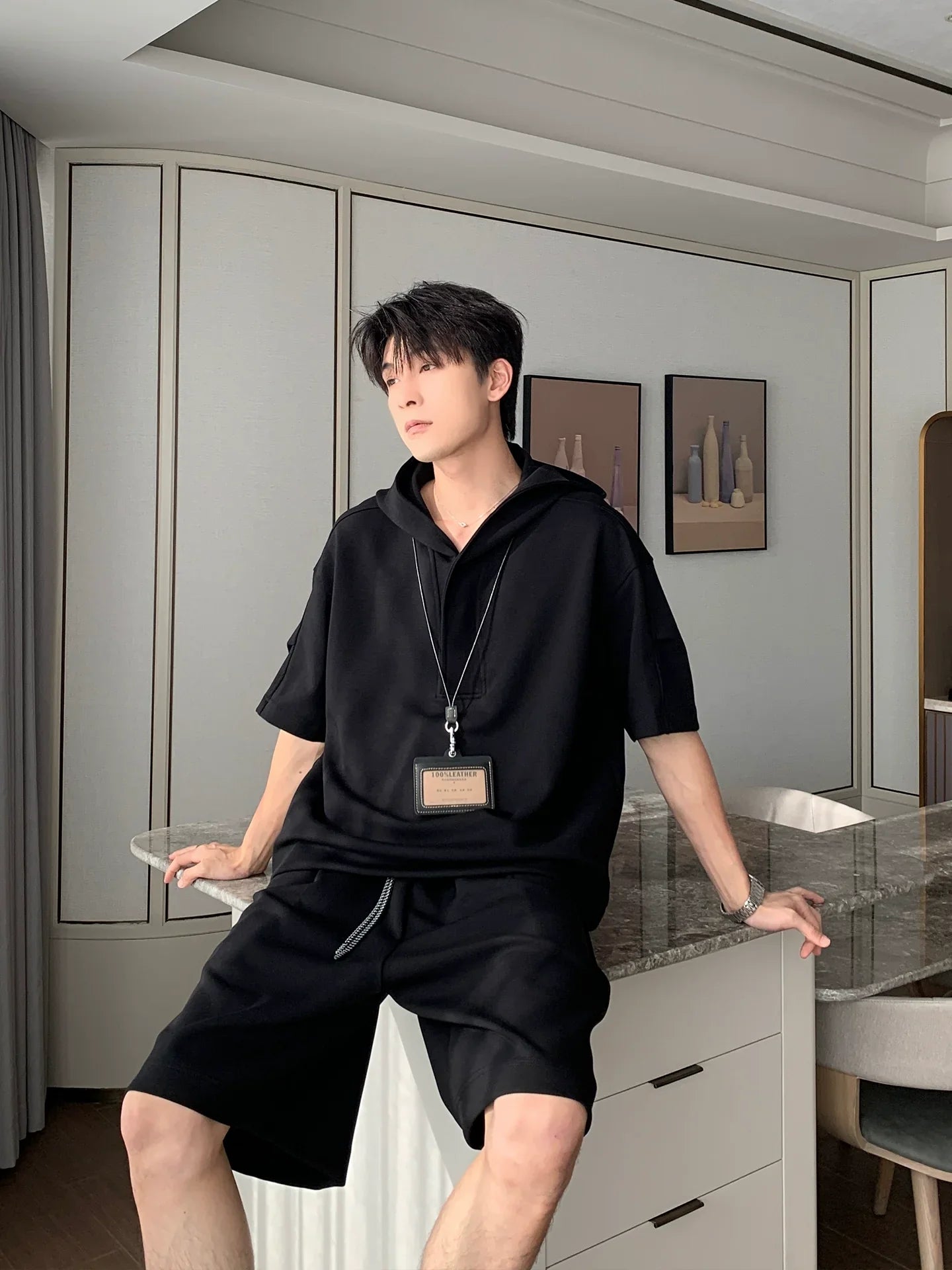 Sporty Short Sleeve Hooded T-Shirt & Short Pants Setup