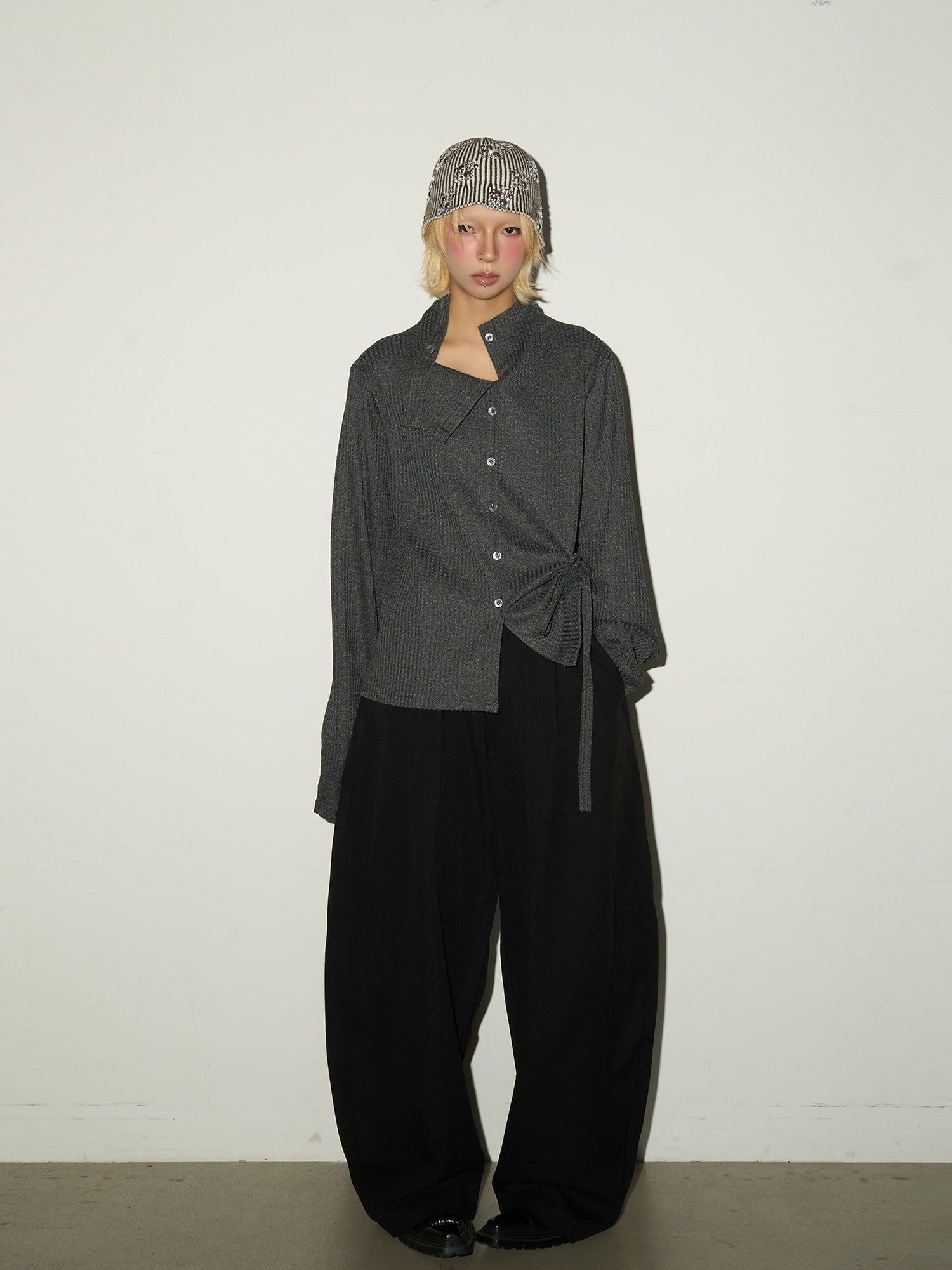 Asymmetrical Ribbed Knit Long Sleeve Shirt