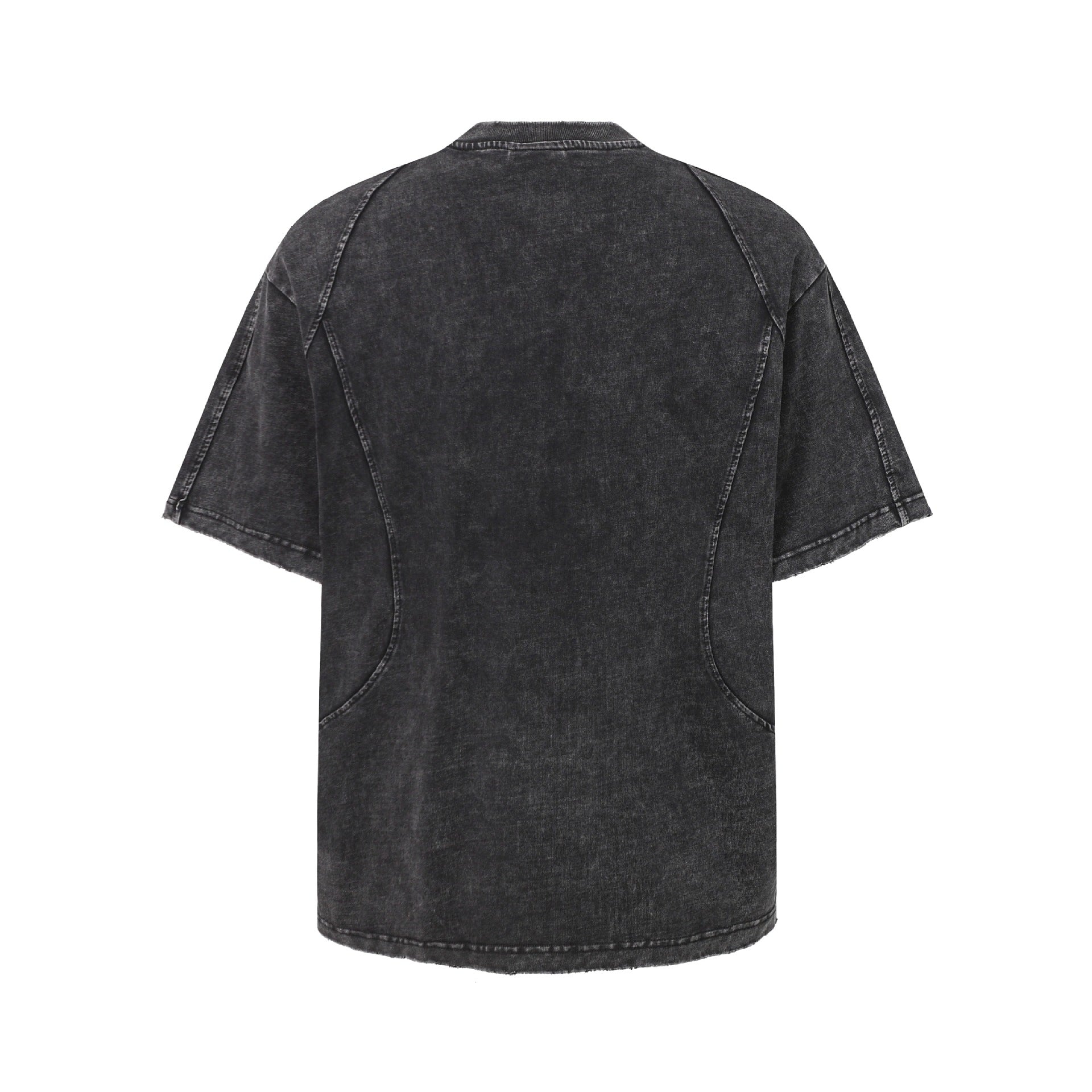 Washed Panel Design Zipper Detail Short Sleeve T-Shirt