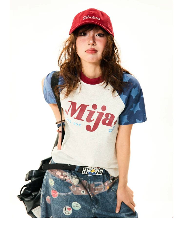 Raglan Sleeve Letter Print Fitted Short Sleeve T-Shirt