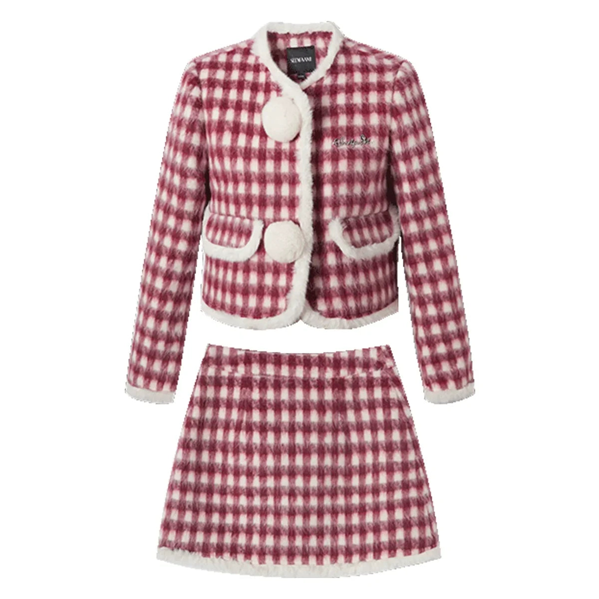 Christmas Plaid Tweed Jacket & Short Skirt Setup