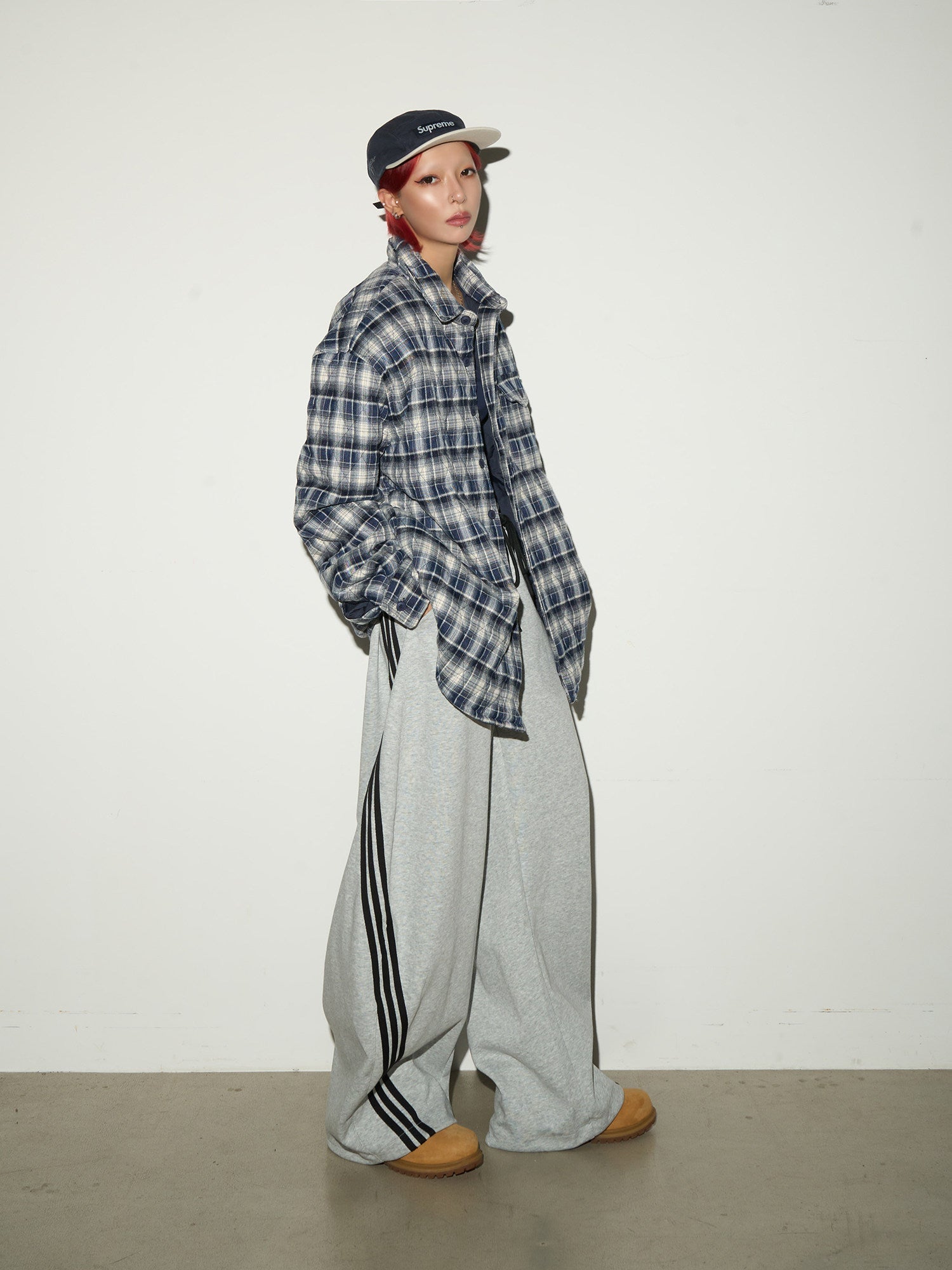 Three-Stripe Curved Wide Leg Sweat Pants