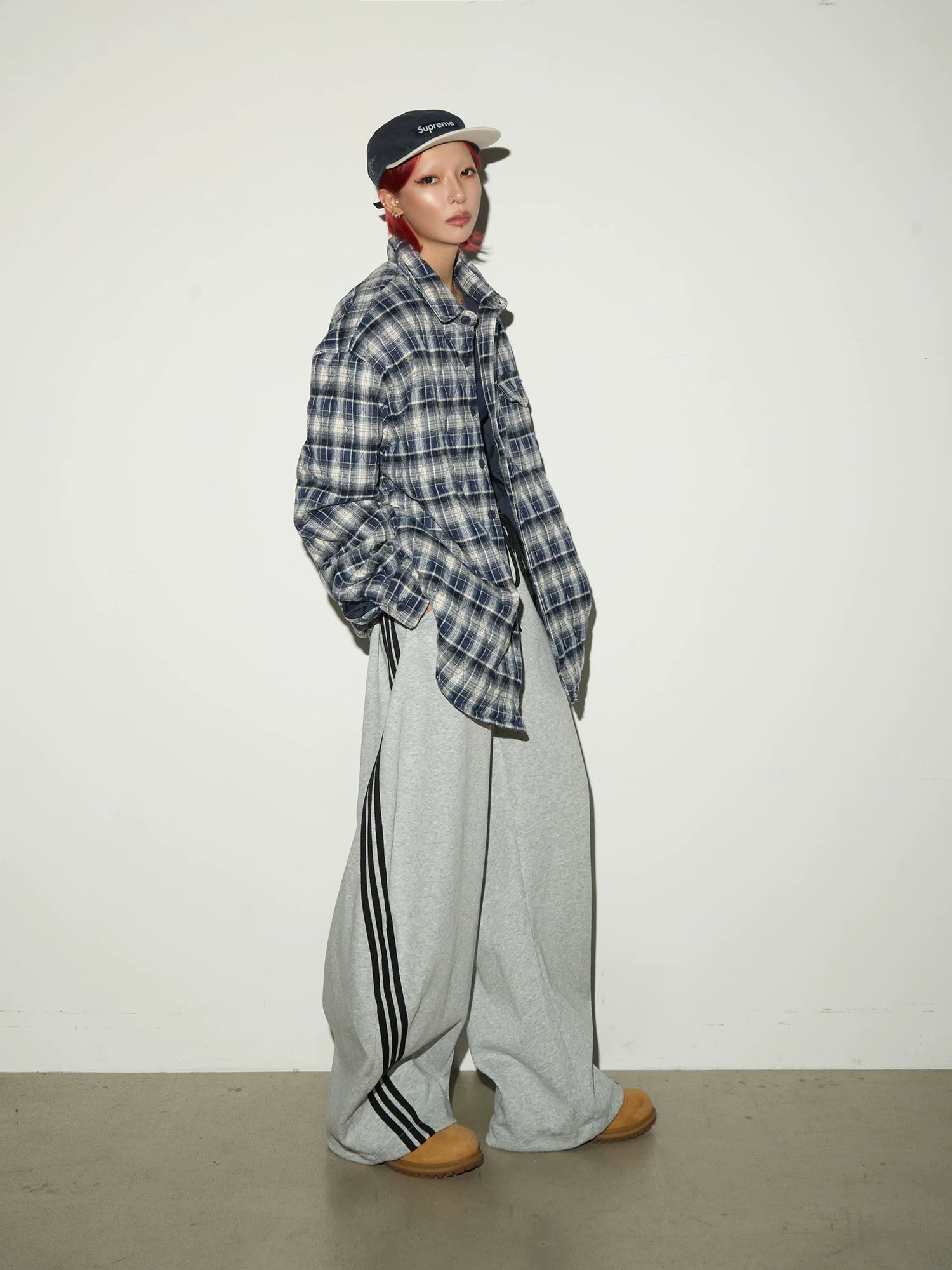 Three-Stripe Curved Wide Leg Sweat Pants