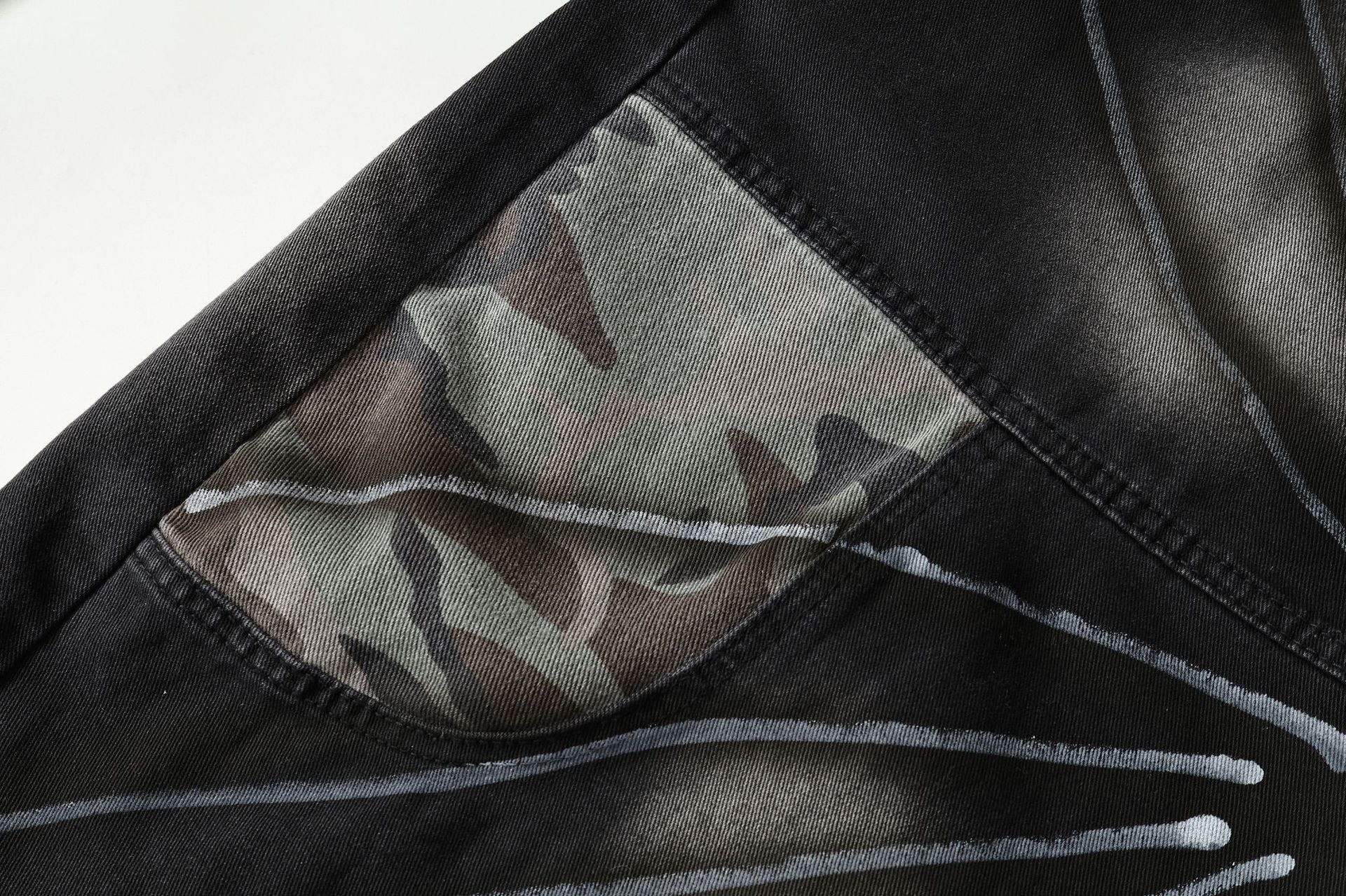 Butterfly Print Camouflage Wide Leg Denim Jeans