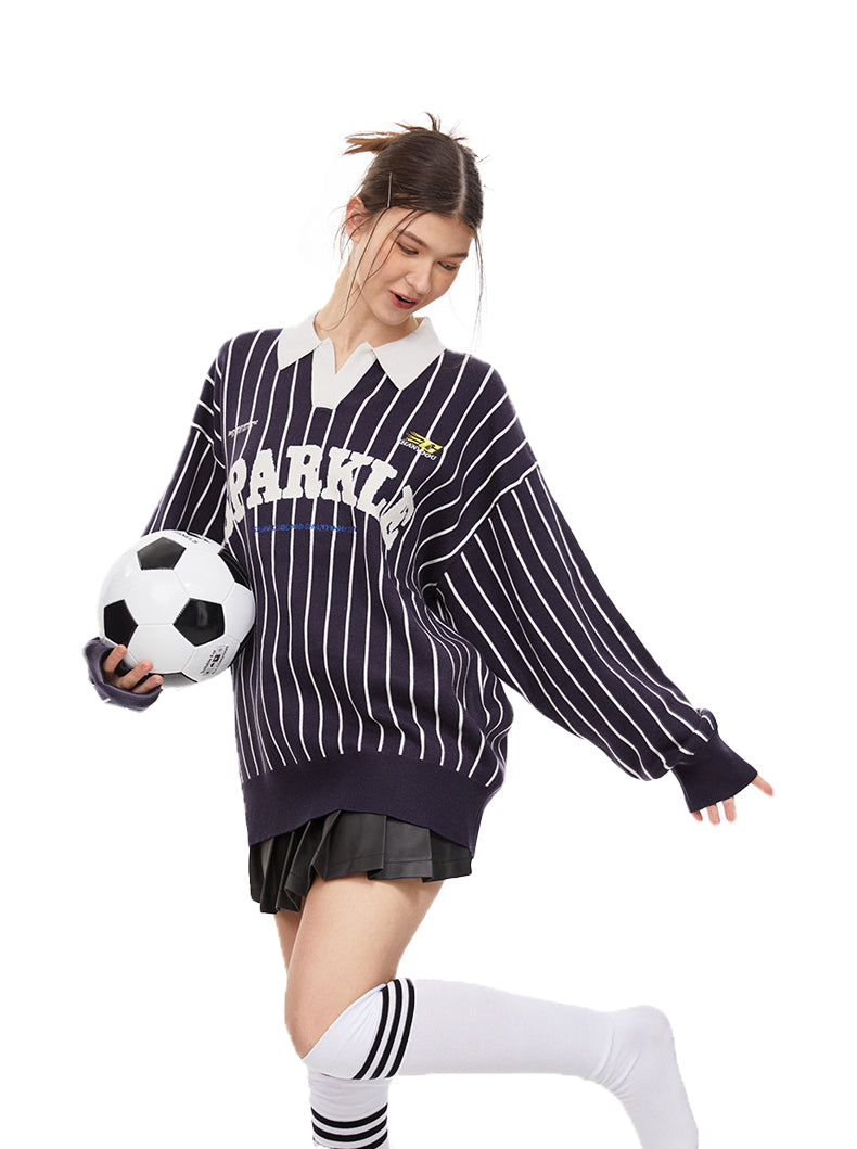 Polo Collar Striped Sweater