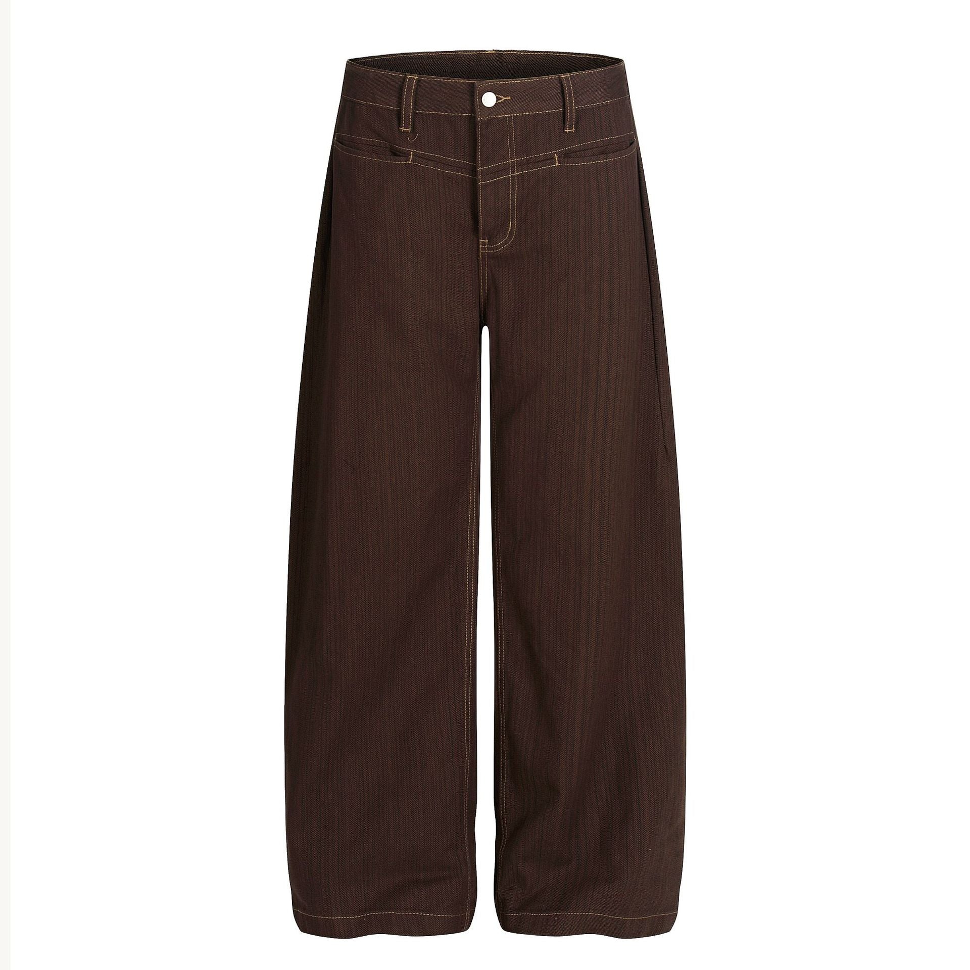 Stripe Embroidery Wide Leg Barrel Denim Jeans