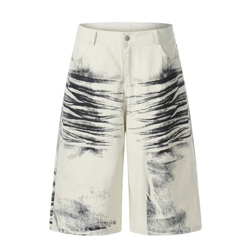 Brush Paint Cropped Pants - Beige / S
