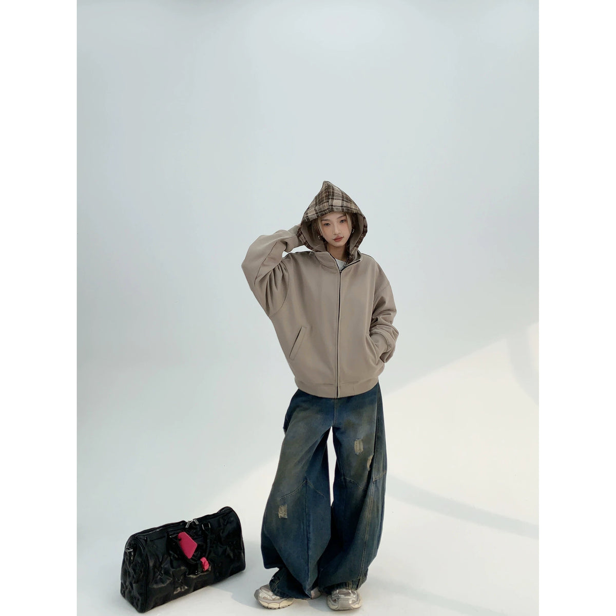 Washed Damaged Wide Leg Denim Jeans