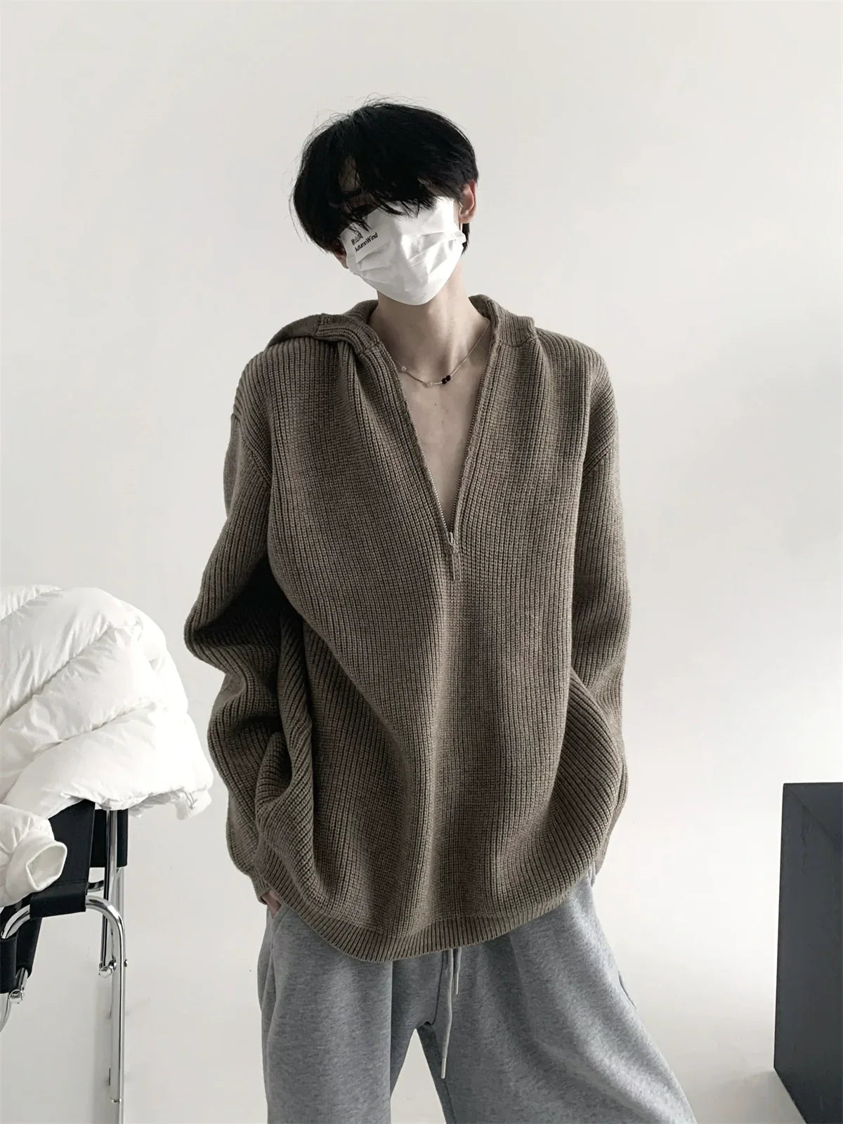 Oversized gebreide hoodie met rits