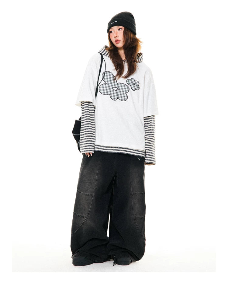 Flower Graphic Layered-Look Hoodie