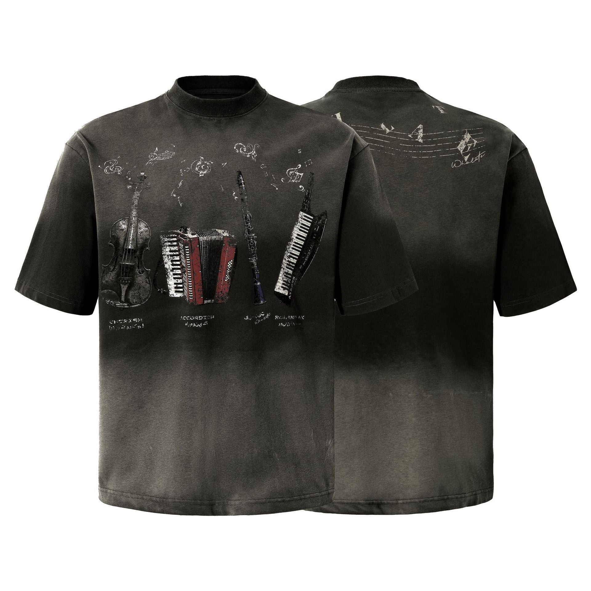 Instrument Print Washed Short Sleeve T-Shirt