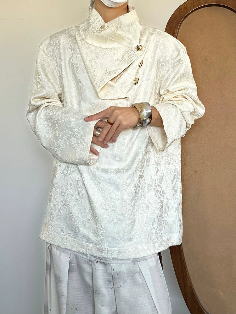 Embroidery Jacquard Asymmetrical Long Sleeve Shirt