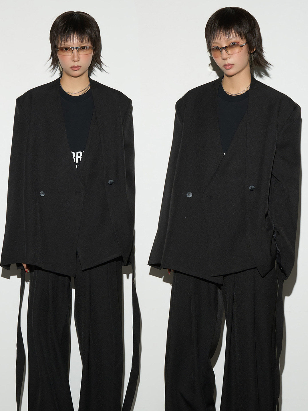 Wrap Tie Waist Tailored Jacket & Wide Leg Trousers Setup