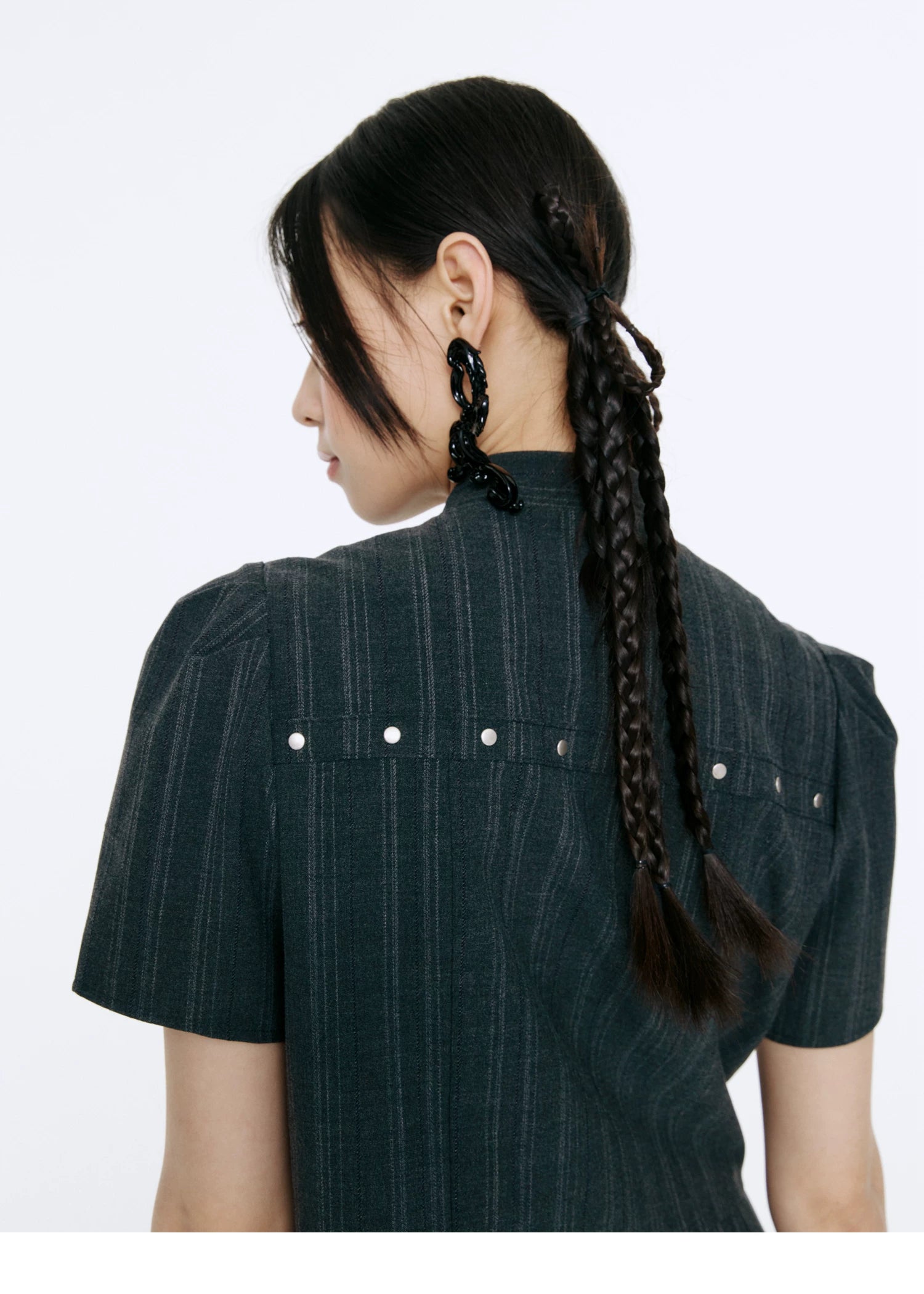 Bow Detail Pinstripe Cropped Shirt & Pleated Skirt Setup