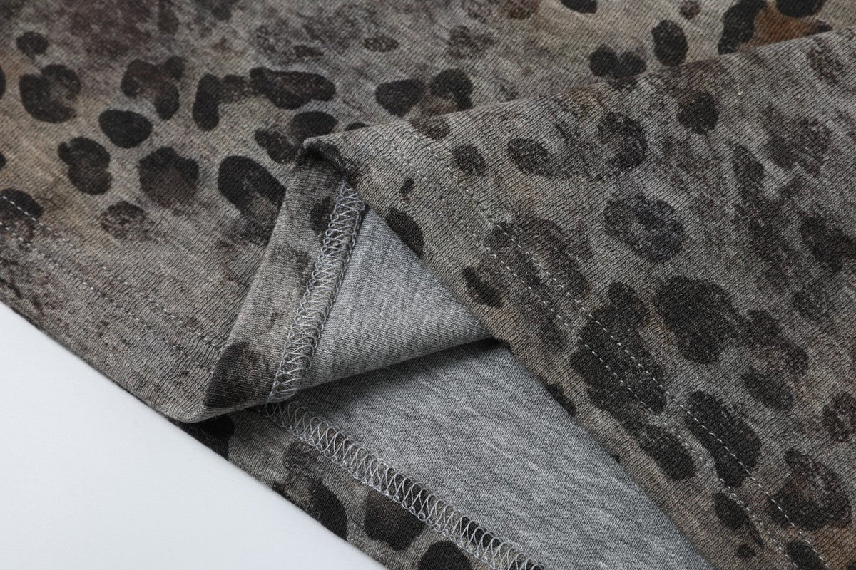 Leopard Letter Print Button Placket Short Sleeve T-Shirt