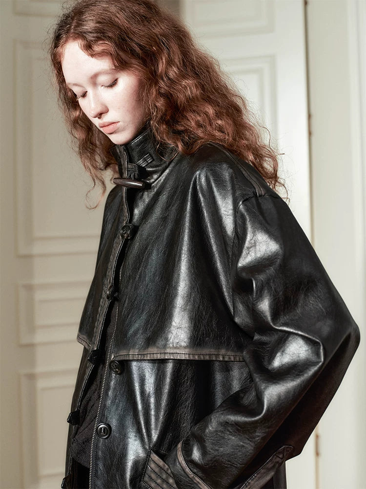 PU Leather Long Coat