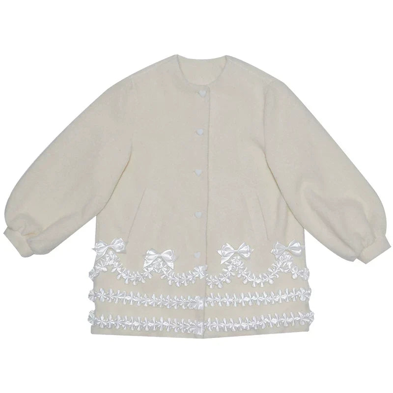 Lace Bow Puff Sleeve Coat