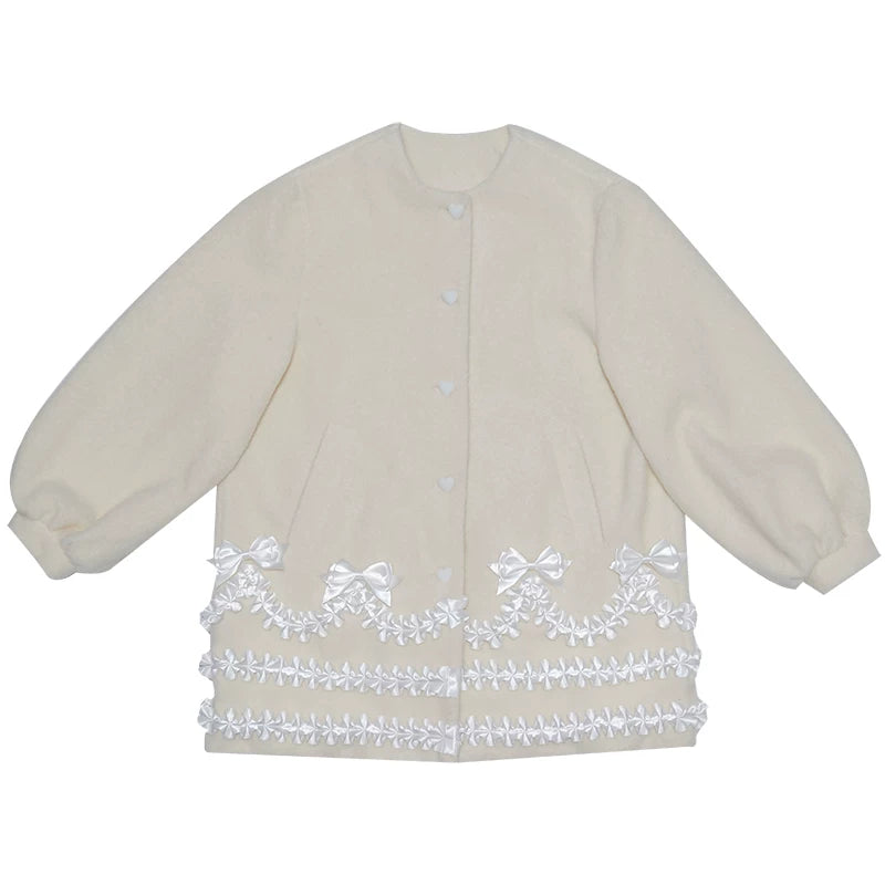 Lace Bow Puff Sleeve Coat