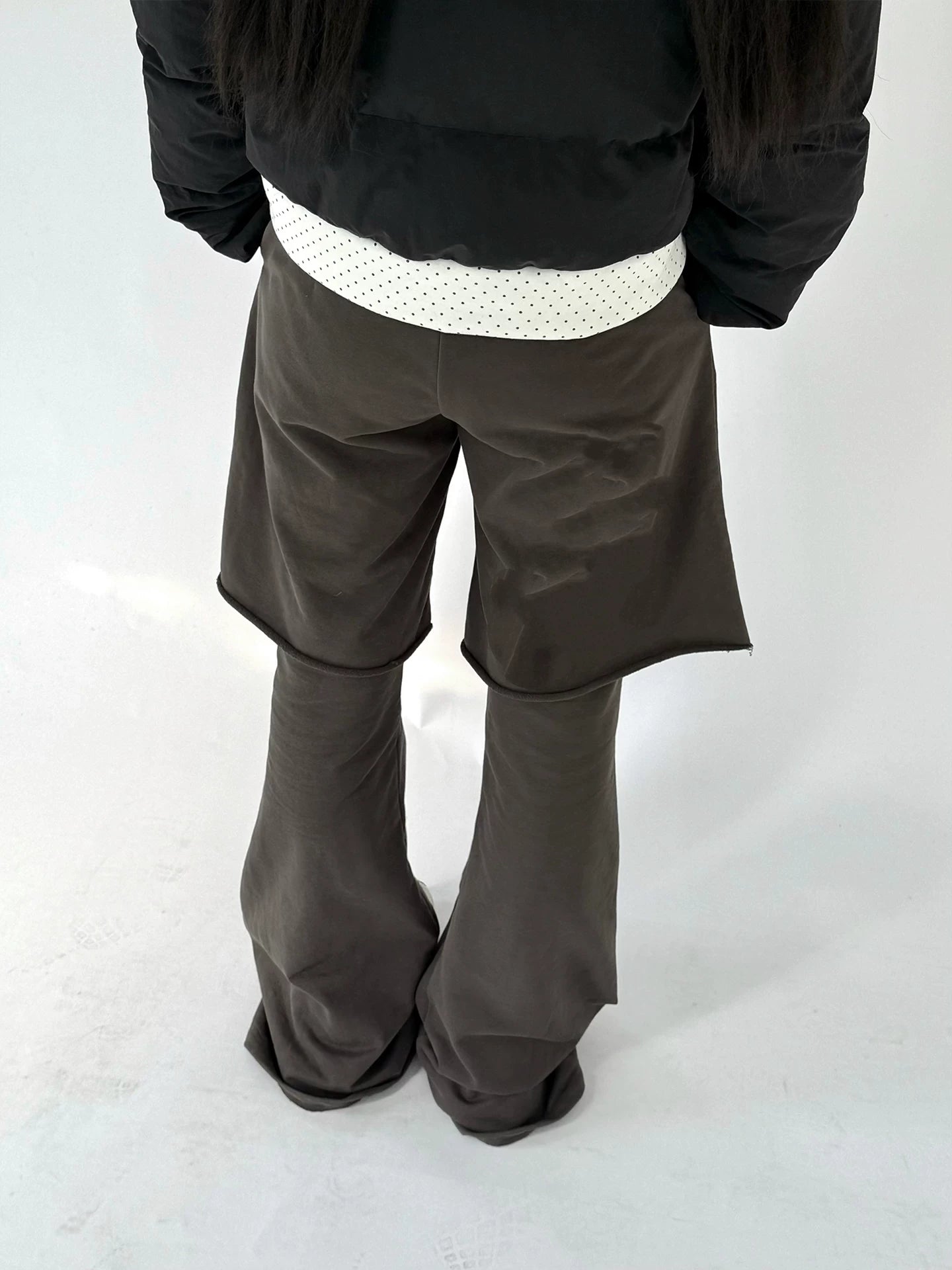 Fake Layered Half Flare Low Rise Pants
