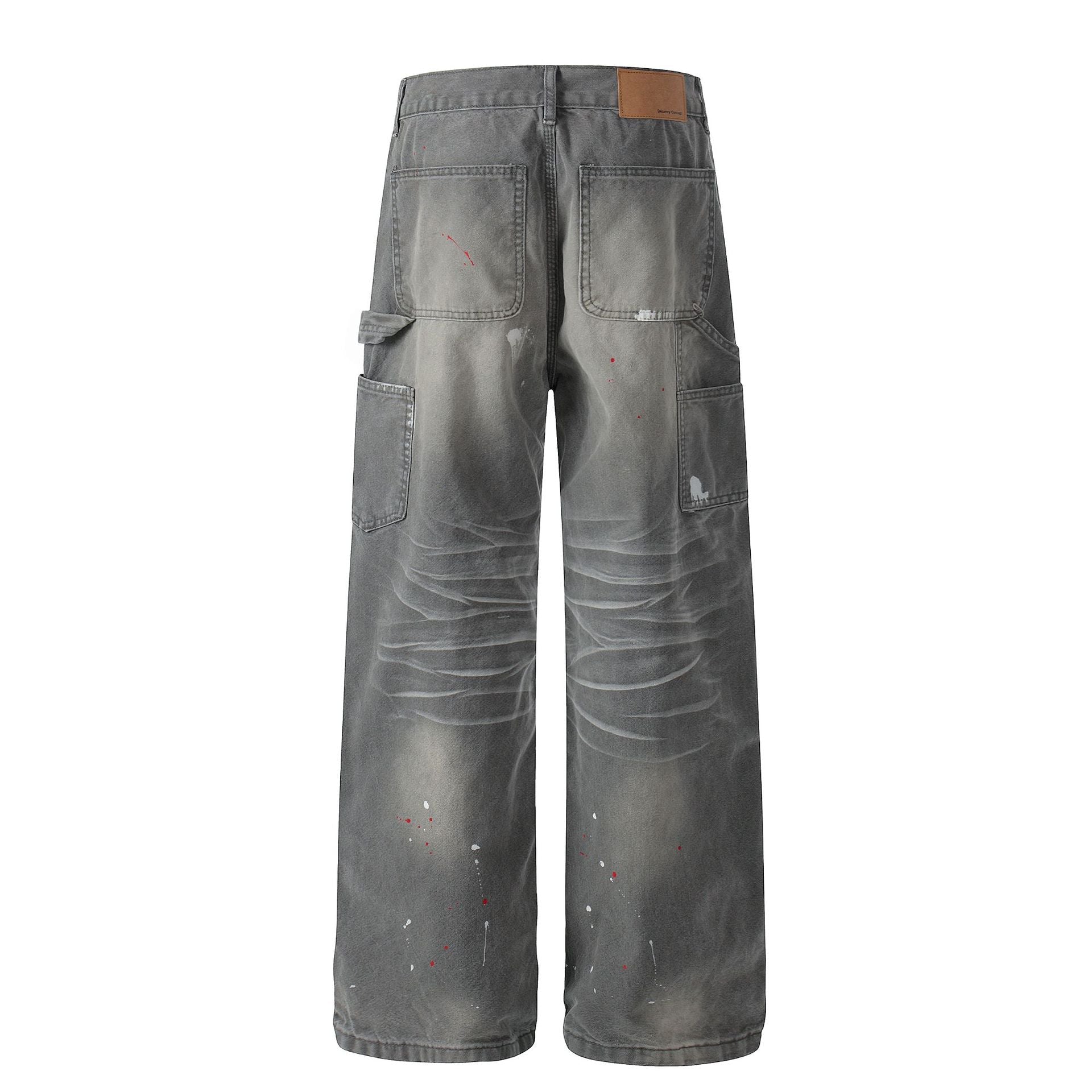 Whisker Ink Splash Curved Wide Leg Denim Jeans