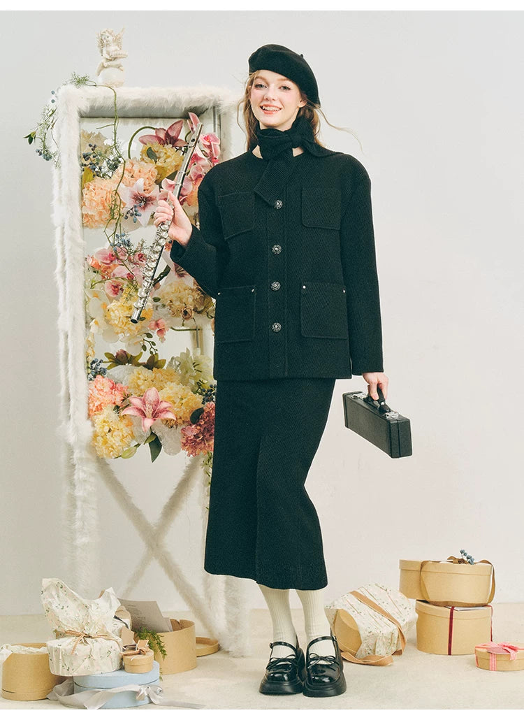 Oversize Corduroy Jacket & Ankle-Length Skirt Setup