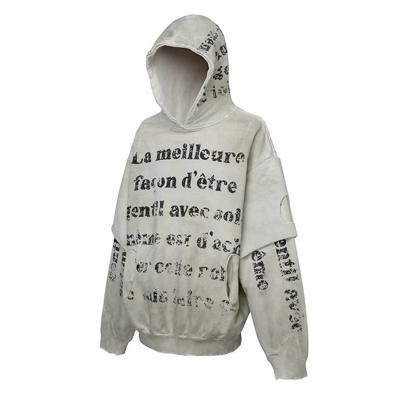 Double-Layered Heavyweight Mud-Dyed Graphic Oversize Hoodie