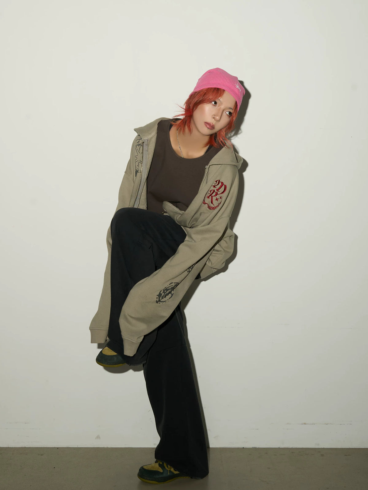 Embroidery Damage Zipper Hoodie