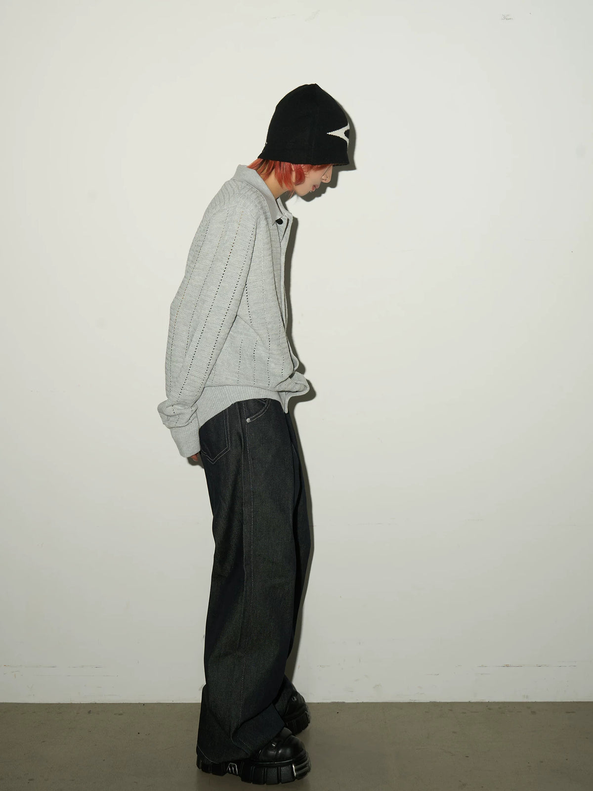Hollow Textured Lapel Knit Cardigan