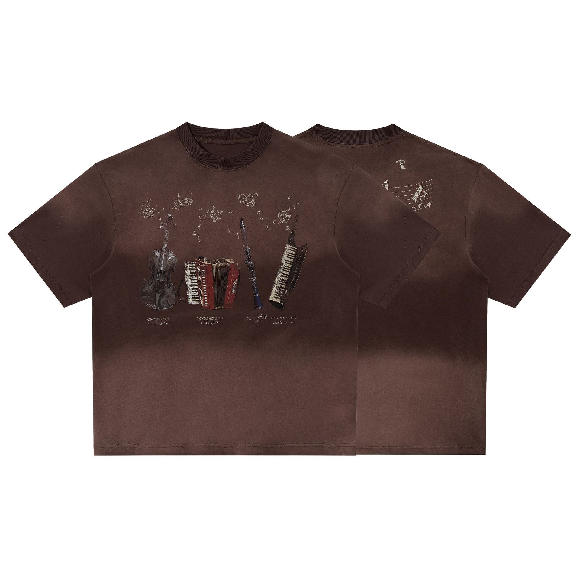 Instrument Print Washed Short Sleeve T-Shirt