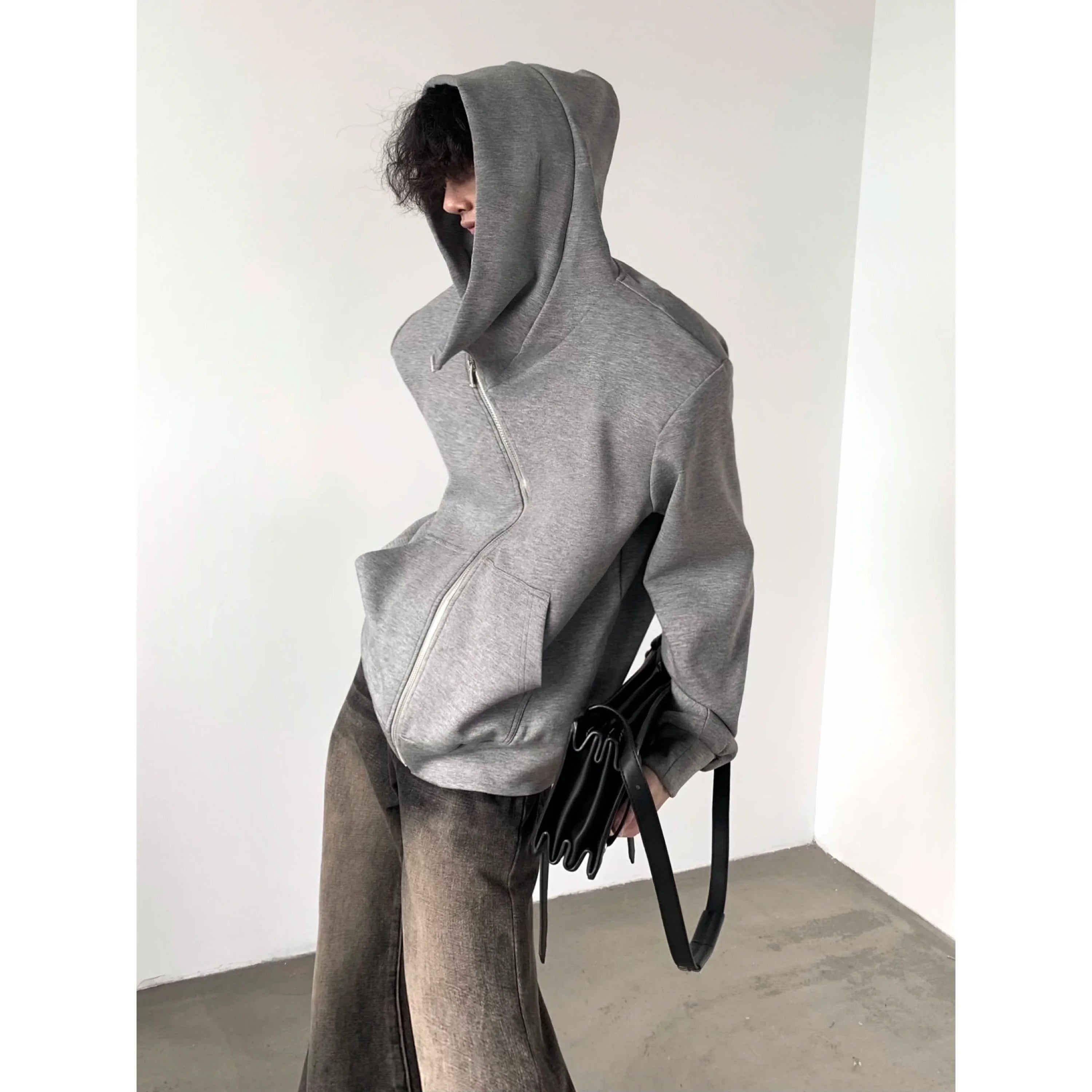 Diagonal Zipper Hoodie