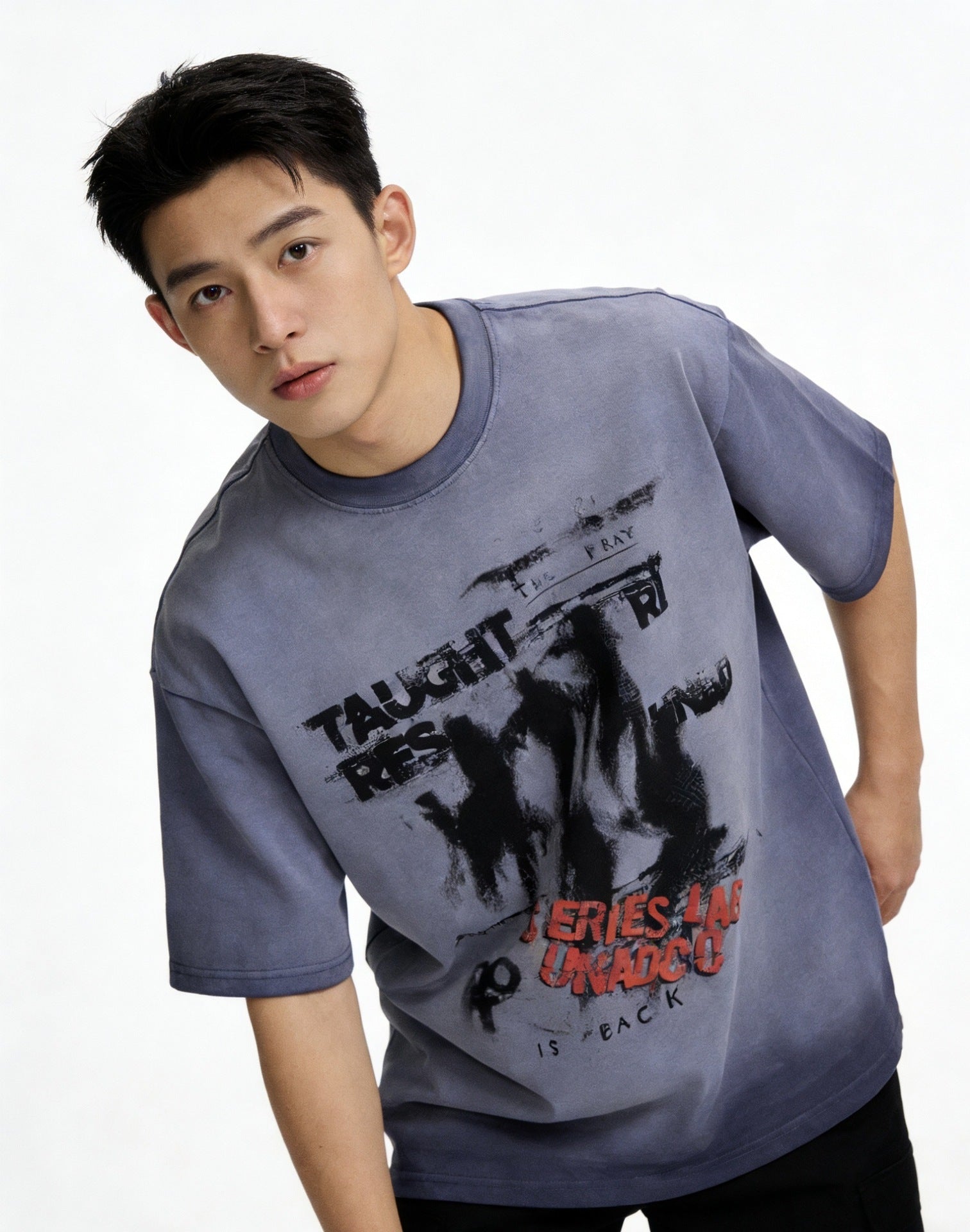Dark Graffiti Print Short Sleeve T-Shirt