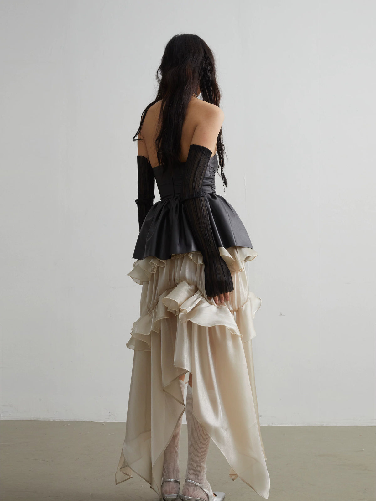 Glossy Layered Ruffle Edge Skirt